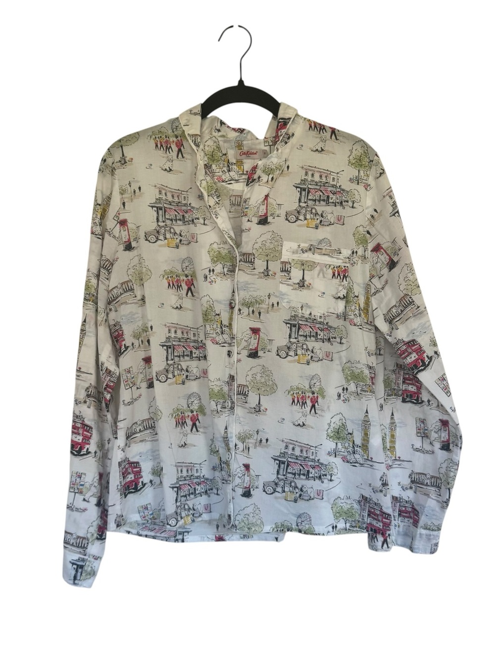 Cath Kidston Women's M Button Down Pajama Top Illustrated London Scene Print